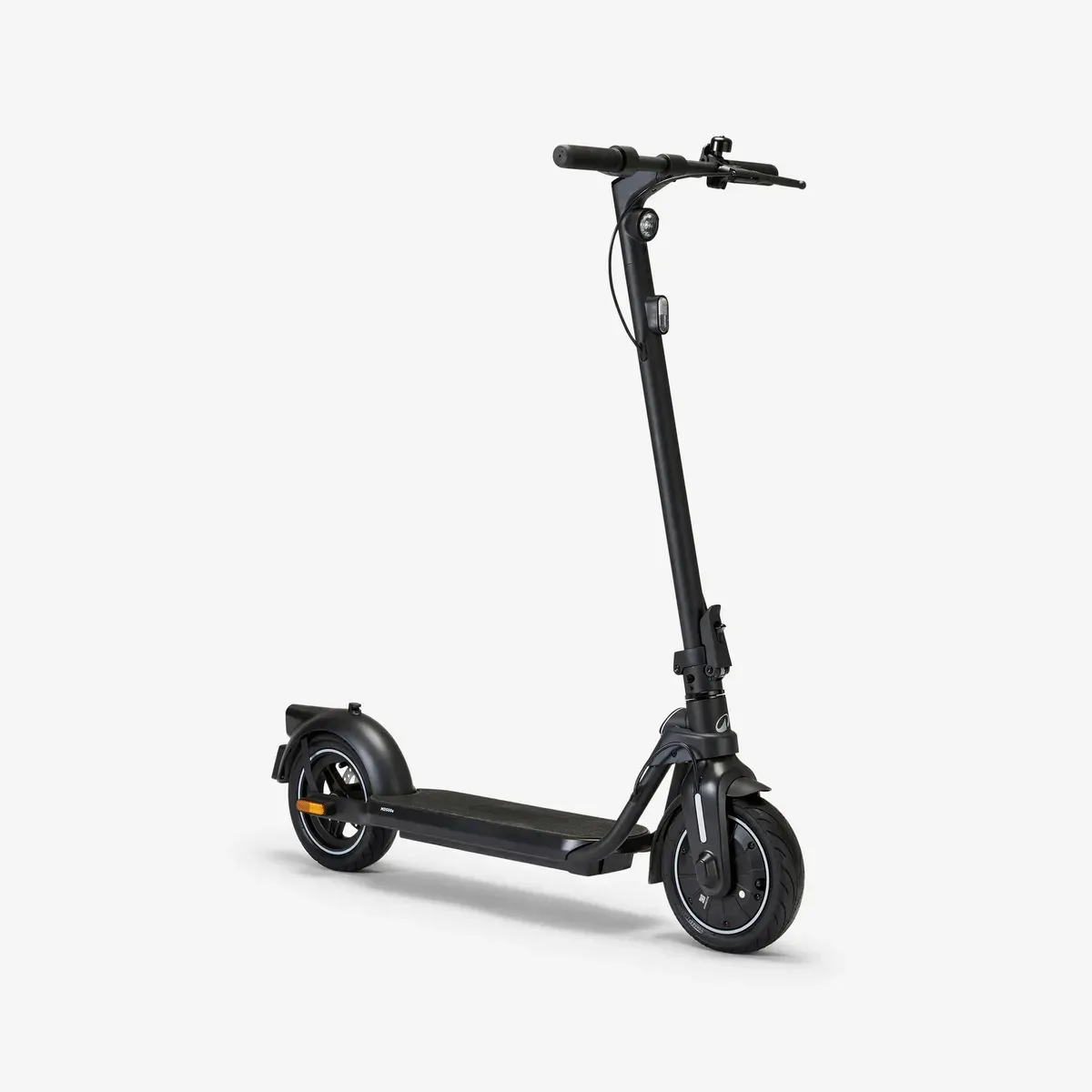 Trottinette électrique Decathlon MD500E noire, vue de profil, guidon déplié