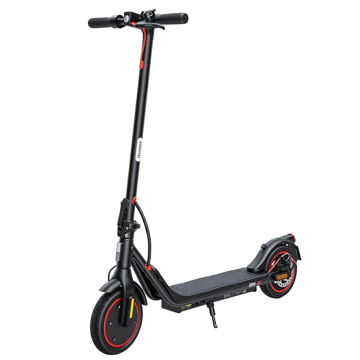 Trottinette électrique iScooter i8M noire, vue de profil, guidon déplié