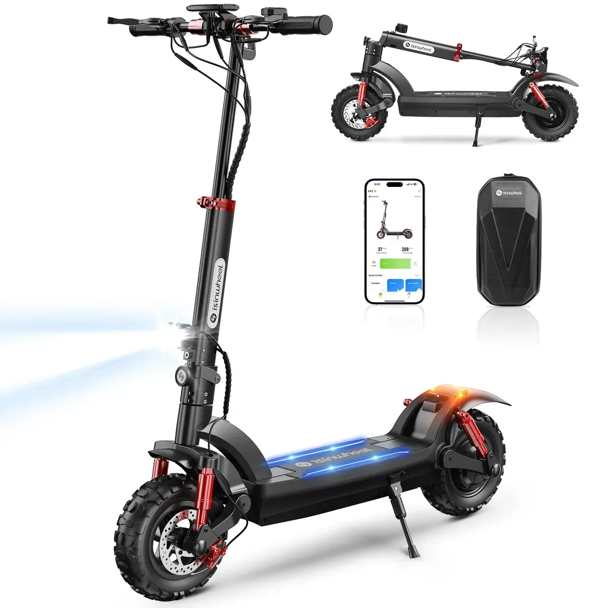 Trottinette électrique tout-terrain isinwheel GT2 noire, pneus à crampons de 11 pouces