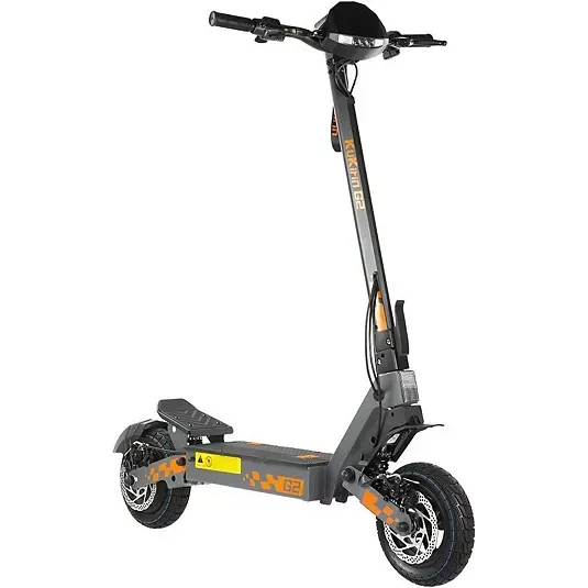 Trottinette électrique KuKirin G2 dépliée, vue de profil, avec ses pneus tout-terrain de 10 pouces et ses suspensions à ressort