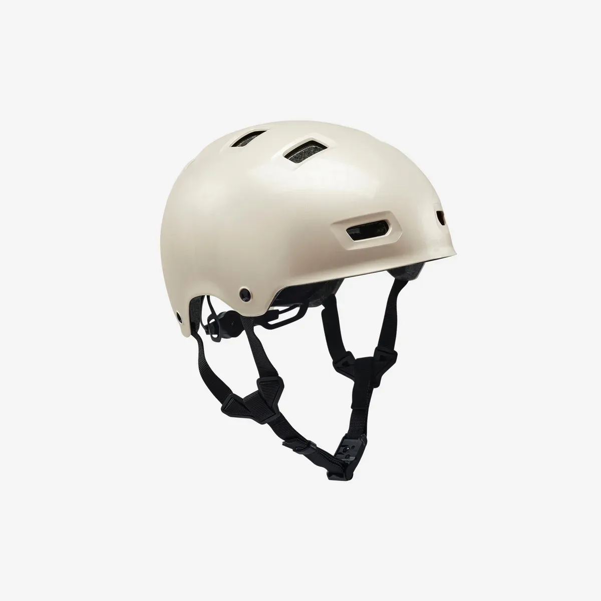 Casque bol Oxelo MF540 beige crème, vu de trois quarts avec sa molette arrière